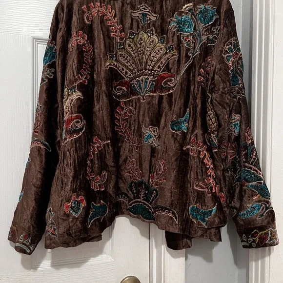 Chico's Brown Velvet Jacket with Colorful Embroidery - Picture 2 of 4